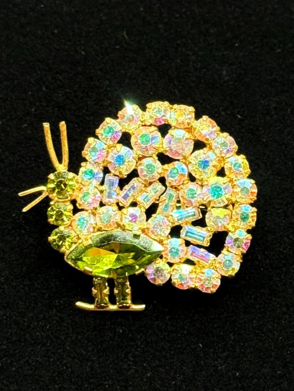 Vintage Multicolor Austria Crystal Peacock Brooch 1.5" Gold Tone